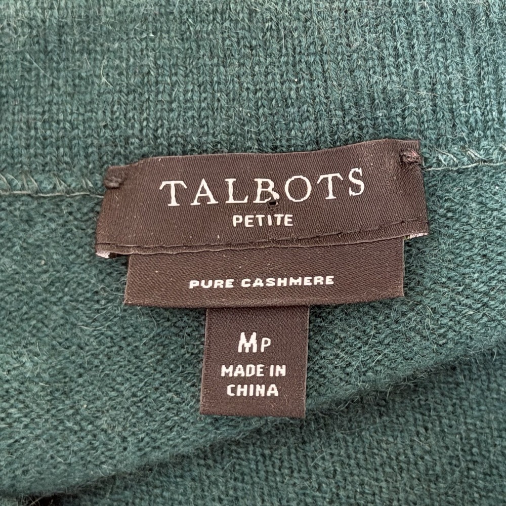 TALBOTS Womens Soft 100% Cashmere 3/4 Sleeve Sweater Size MP Green Quiet Luxury - Picture 5 of 6